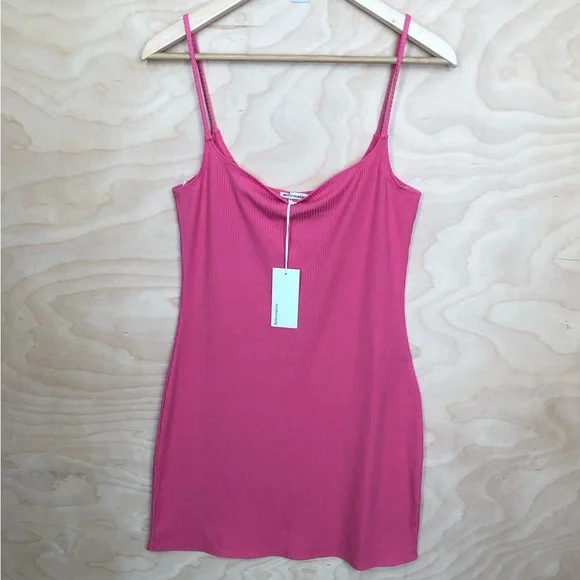 NWT Reformation Ribbed Minidress Pink Stretch Tencel Lyocell Womens Large - Picture 1 of 7
